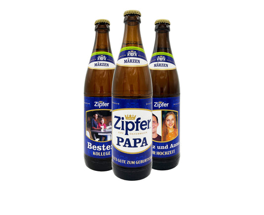 Zipfer mit personalisiertem Etikett